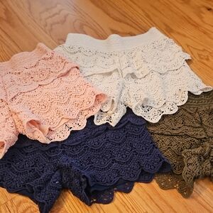 Lace Trim Kid's Shorts - Pink, White, Navy, Olive